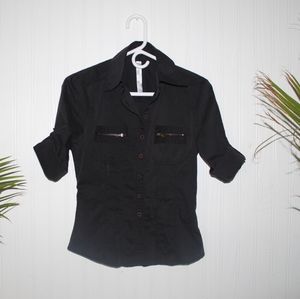 Black botton down with gold accents
